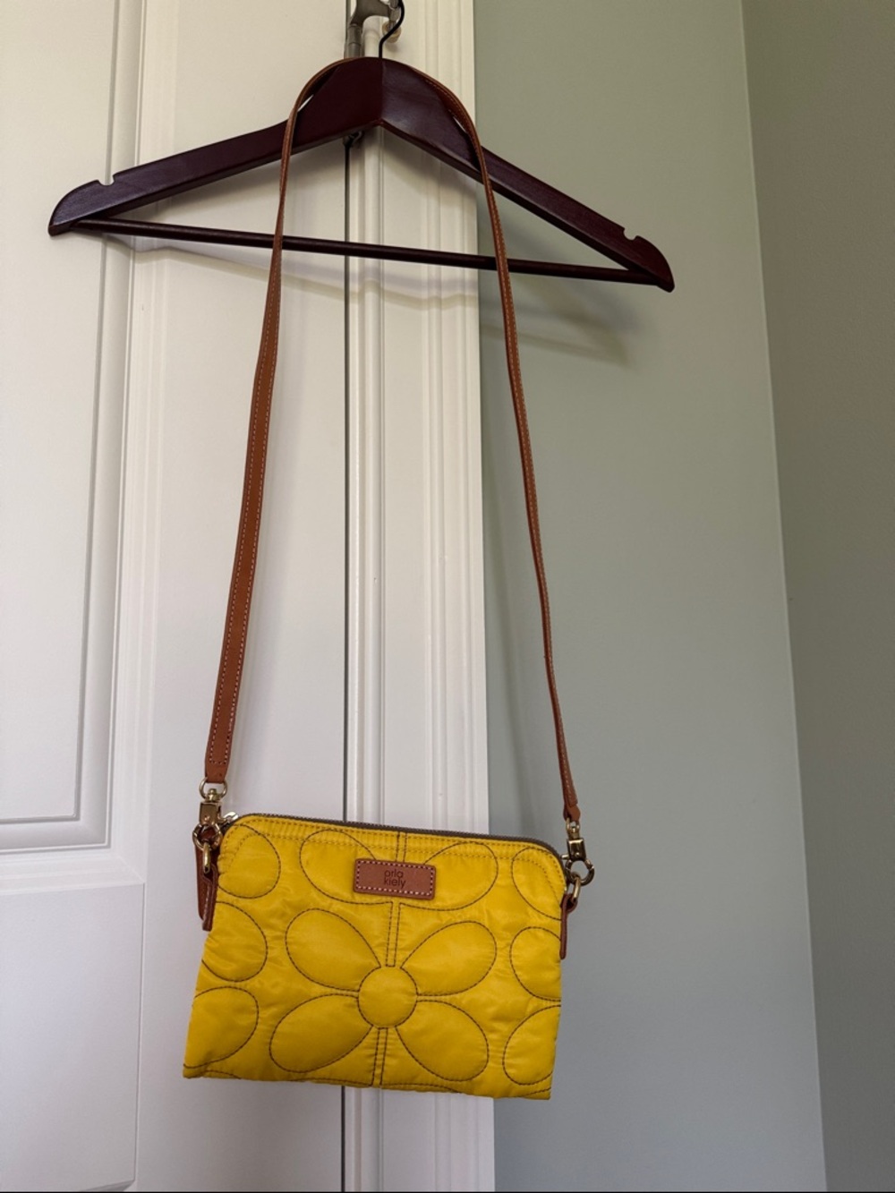Orla Kiely Yellow Floral Quilted Crossbody with Leather Strap and Details. - Picture 2 of 5
